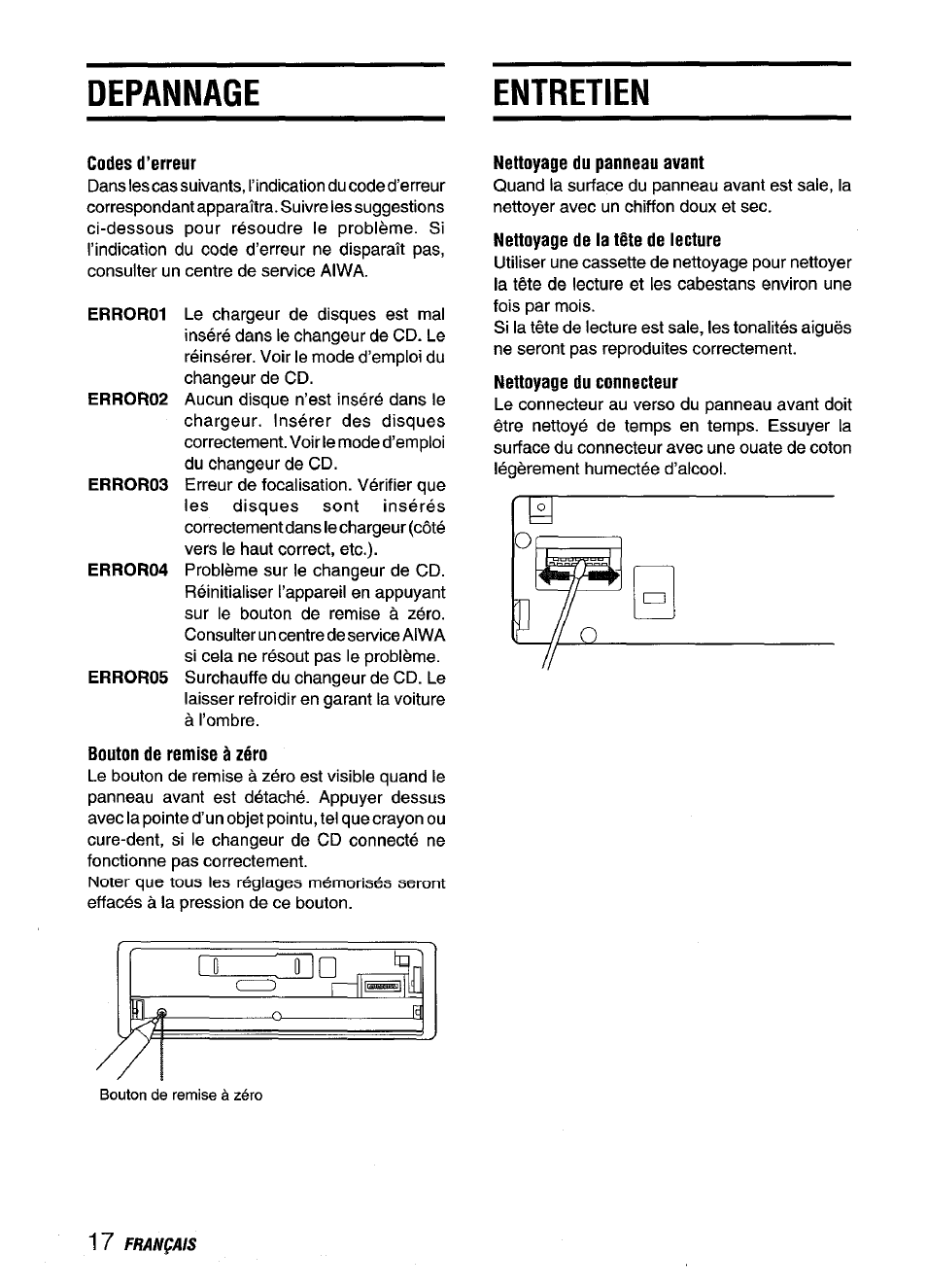 Depannage entretien | Aiwa CT-FX929M m User Manual | Page 54 / 56