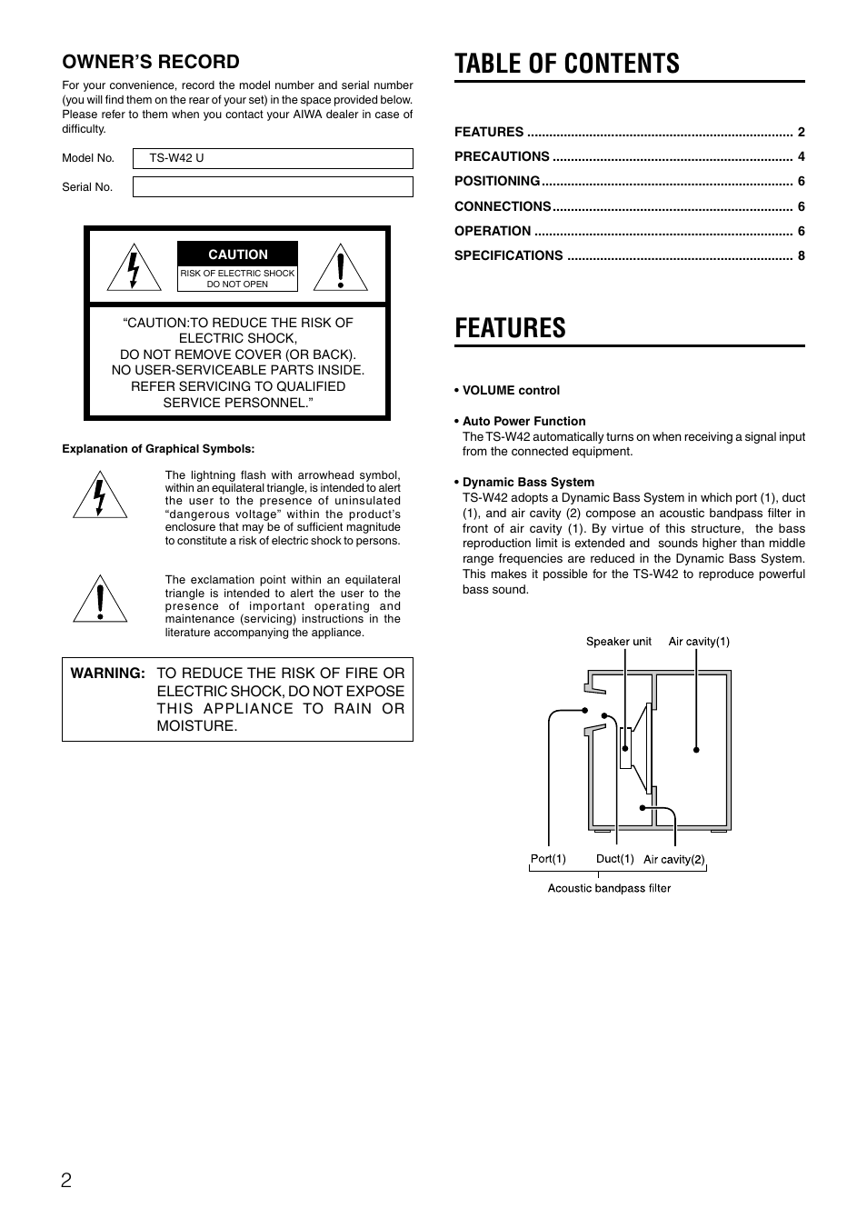 Aiwa TS-W42 U User Manual | Page 2 / 10