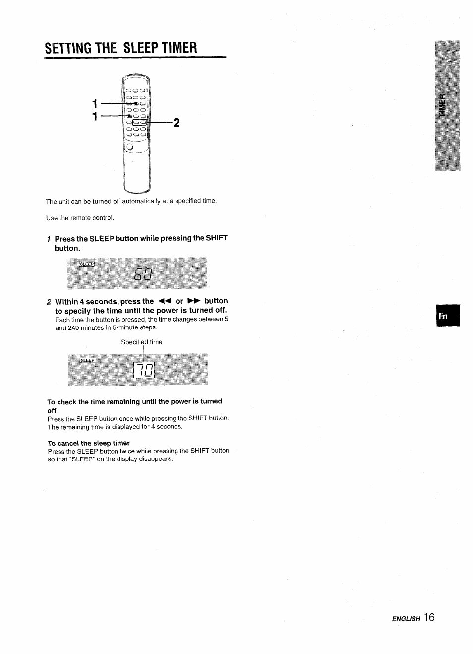 Sehimg the sleep timer, To cancel the sleep timer, Setting the sleep timer | Aiwa LCX-350 User Manual | Page 17 / 64