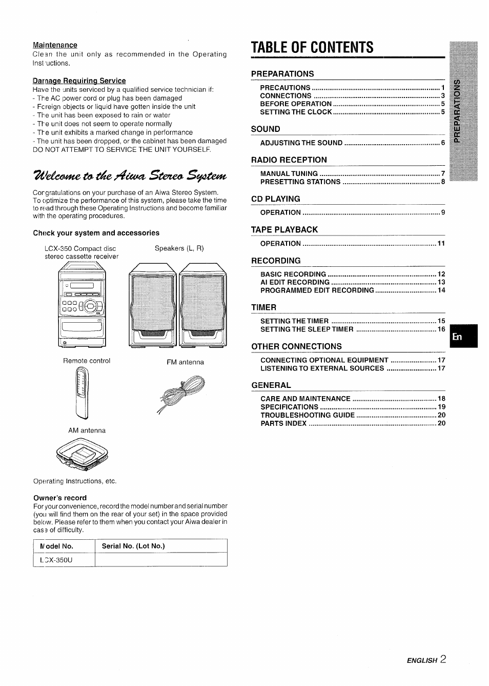 Aiwa LCX-350 User Manual | Page 3 / 64