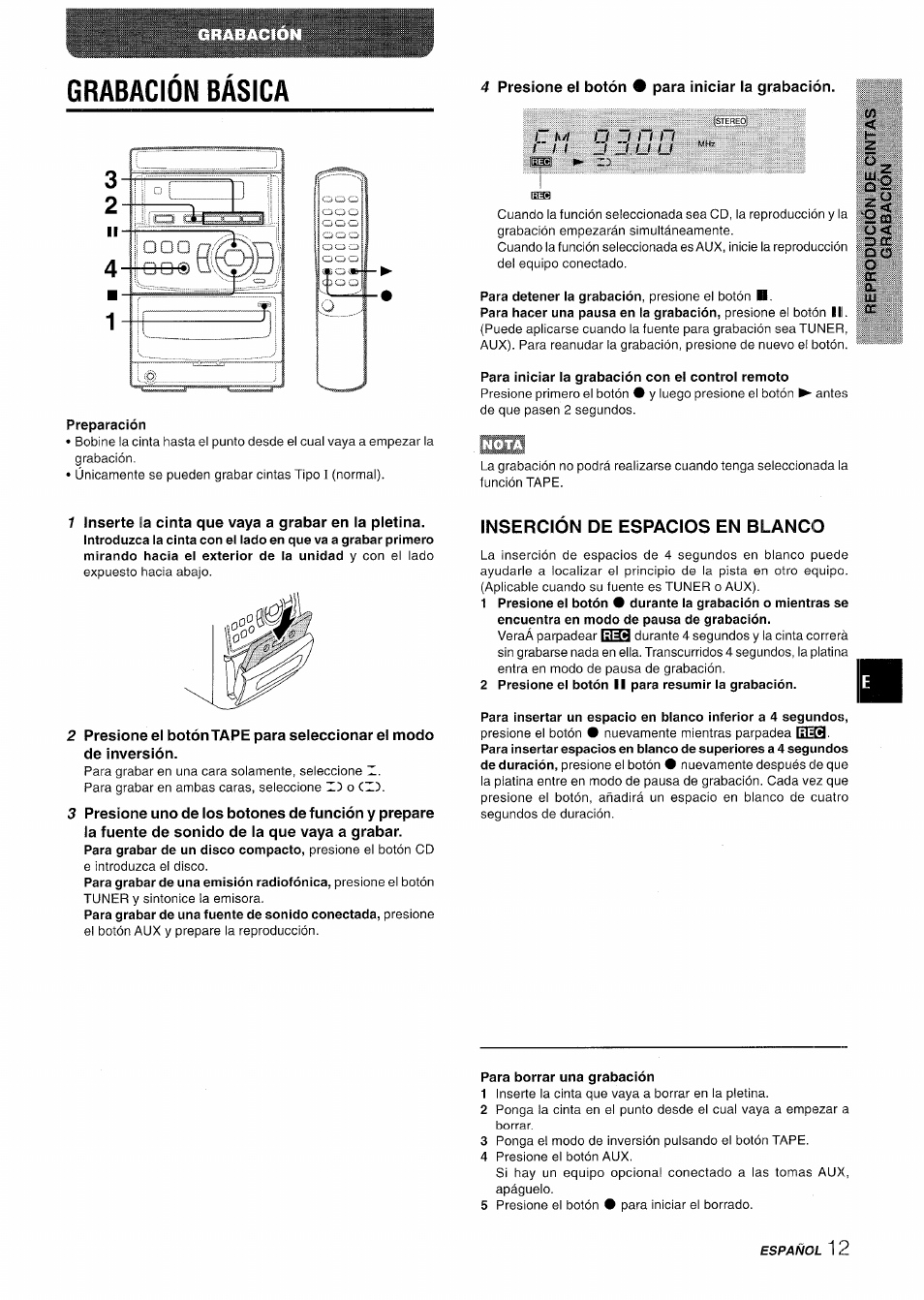 Grabacion basica, 4 presione el botón # para iniciar la grabación, Preparación | Insercion de espacios en blanco, Para borrar una grabación, Operación, Grabación básica, Id oc | Aiwa LCX-350 User Manual | Page 33 / 64