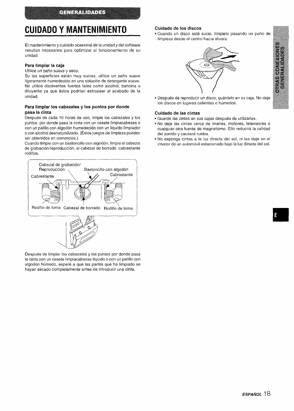 Cuidado y mantenimiento, Para limpiar la caja, Cuidado de los discos | Cuidado de las cintas | Aiwa LCX-350 User Manual | Page 39 / 64