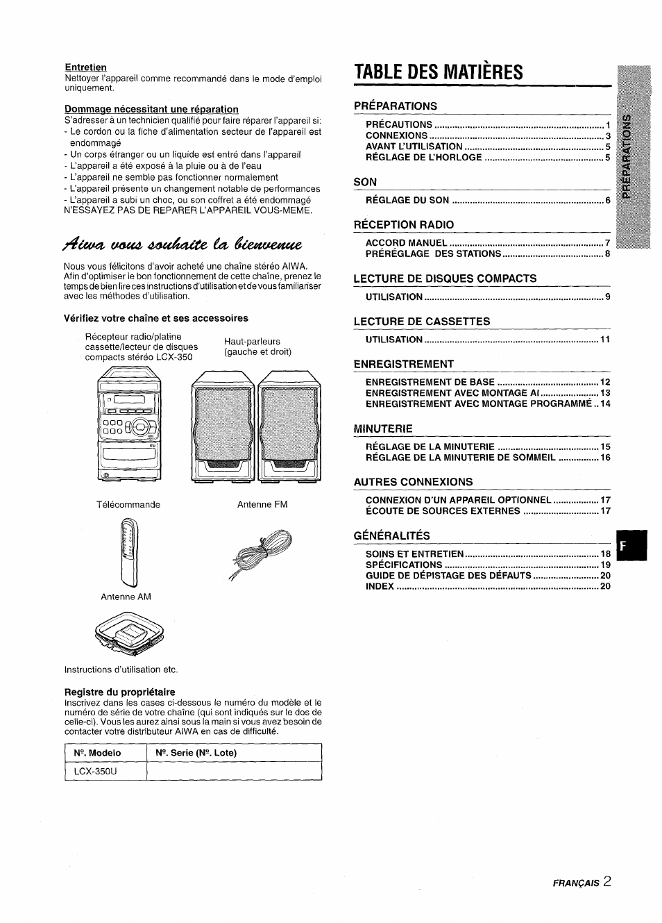 Aiwa LCX-350 User Manual | Page 43 / 64