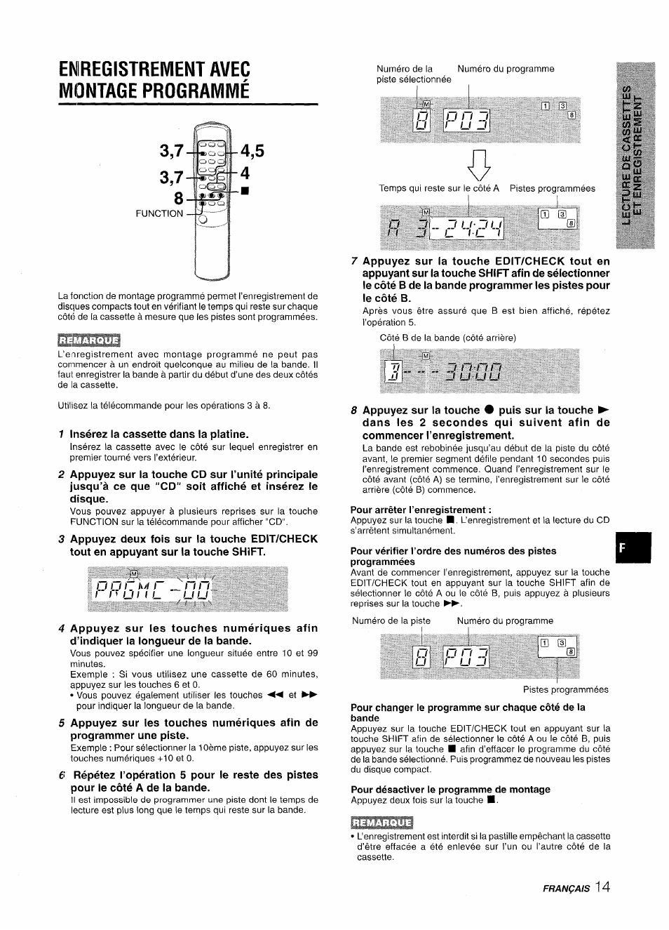 Enregistrement avec montage programmé, Pour arrêter l’enregistrement, Pour désactiver le programme de montage | Enregistrement avec montage programmé 4,5 4, D il | Aiwa LCX-350 User Manual | Page 55 / 64
