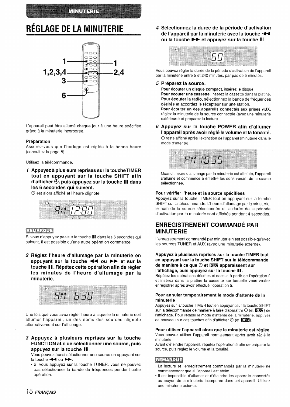 Enregistrement commandé par minuterie, Reglage de la minuterie | Aiwa LCX-350 User Manual | Page 56 / 64