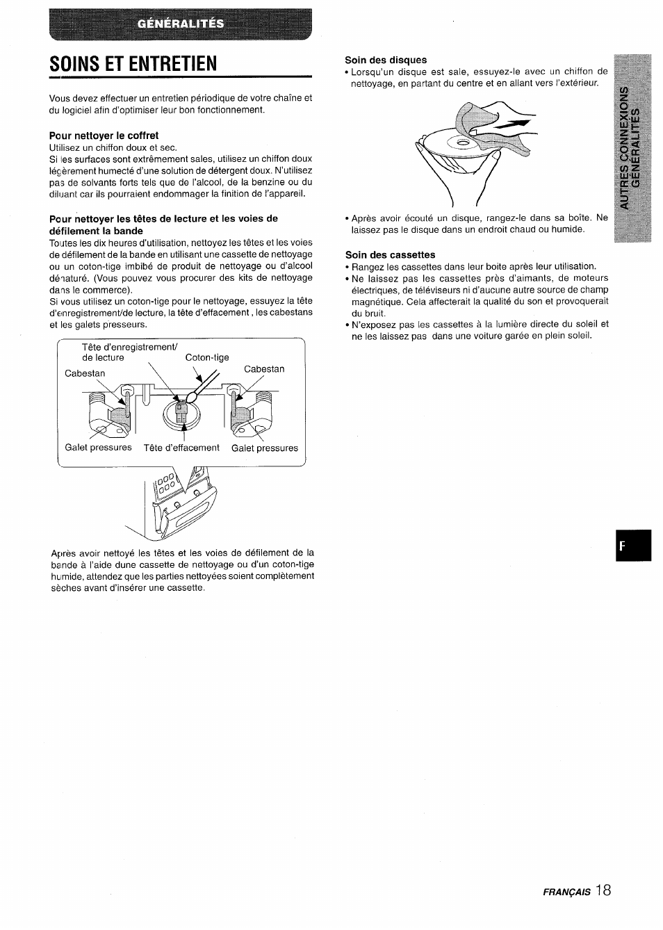 Soins et entretien, Pour nettoyer le coffret, Soin des disques | Soin des cassettes | Aiwa LCX-350 User Manual | Page 59 / 64