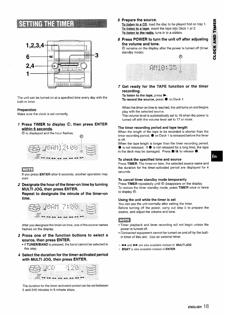 Preparation, The timer recording period and tape length, To check the specified time and source | To cancel timer standby mode temporarily, Using the unit while the timer is set | Aiwa Z-VR55 User Manual | Page 19 / 68