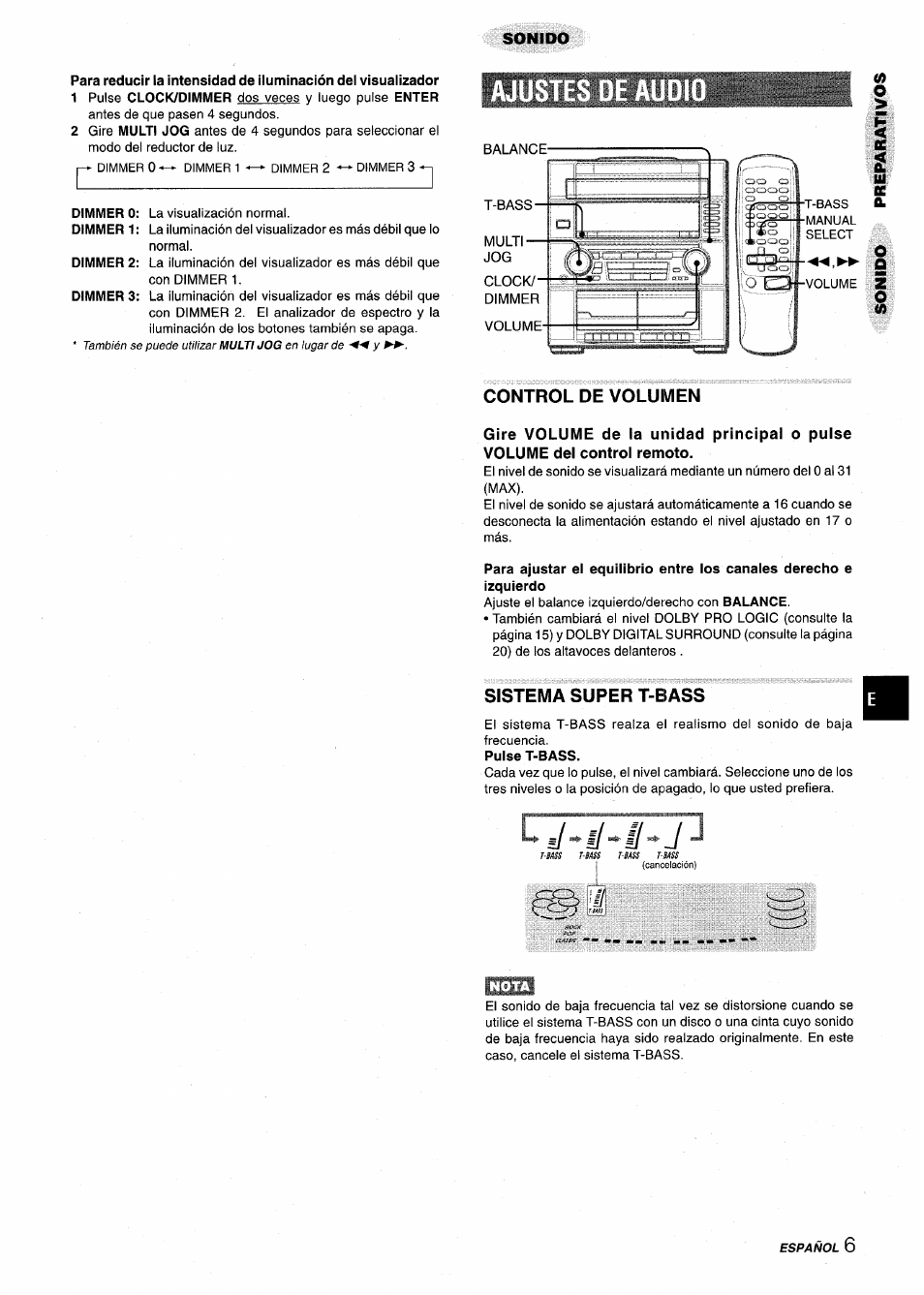 Control de volumen, Sistema super t-bass | Aiwa Z-VR55 User Manual | Page 29 / 68