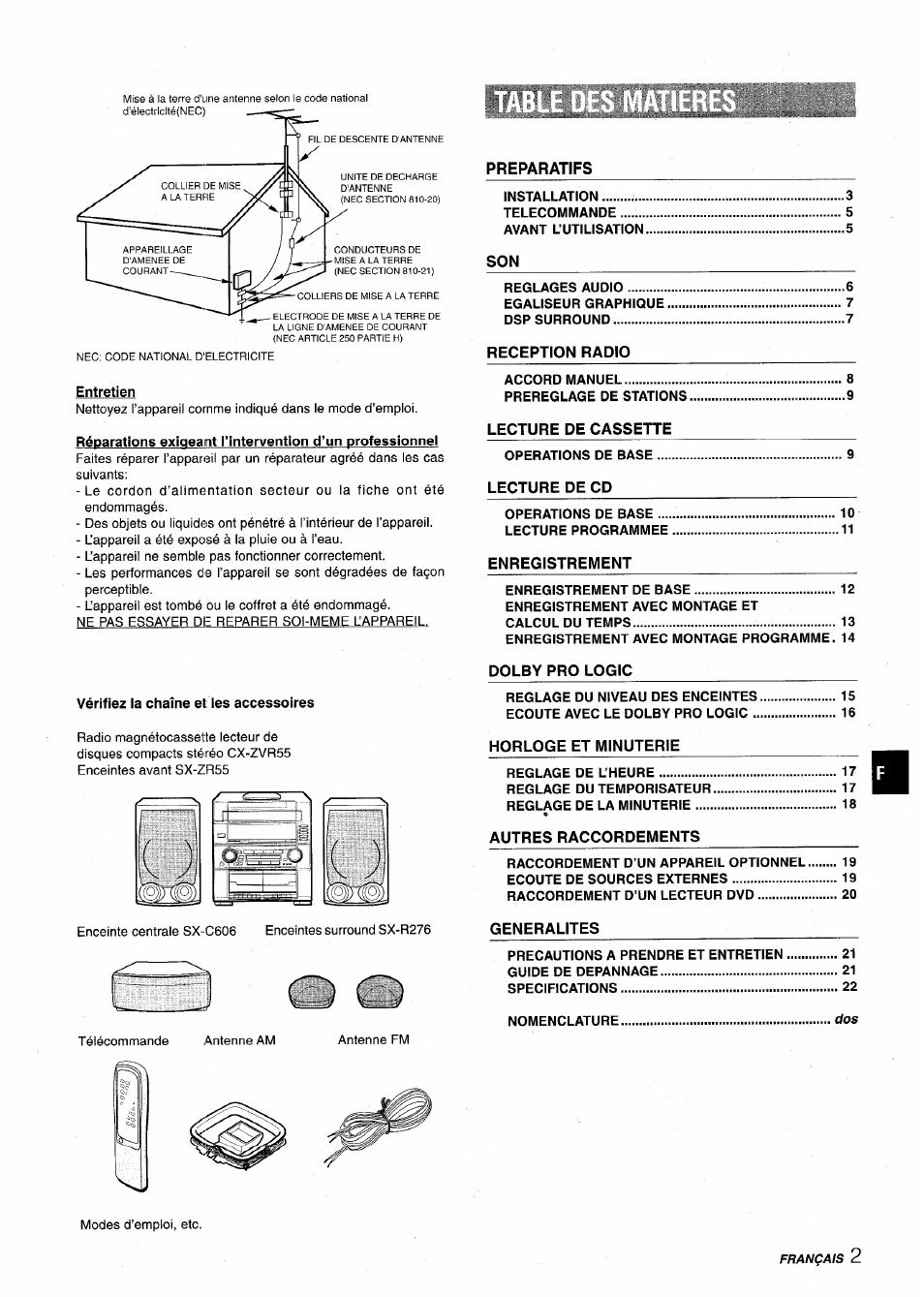 Entretien | Aiwa Z-VR55 User Manual | Page 47 / 68