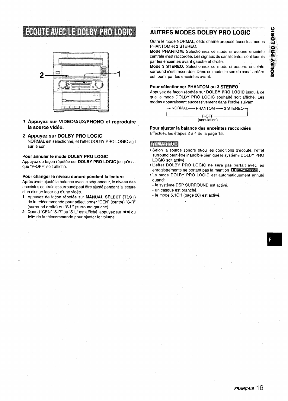 Autres modes dolby pro logic | Aiwa Z-VR55 User Manual | Page 61 / 68