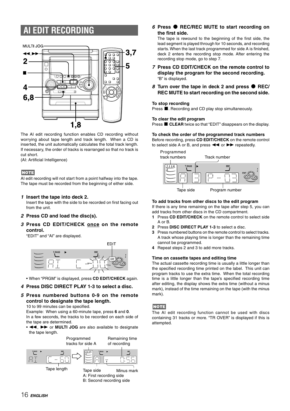 Ai edit recording | Aiwa NSX-HMT25 User Manual | Page 16 / 74