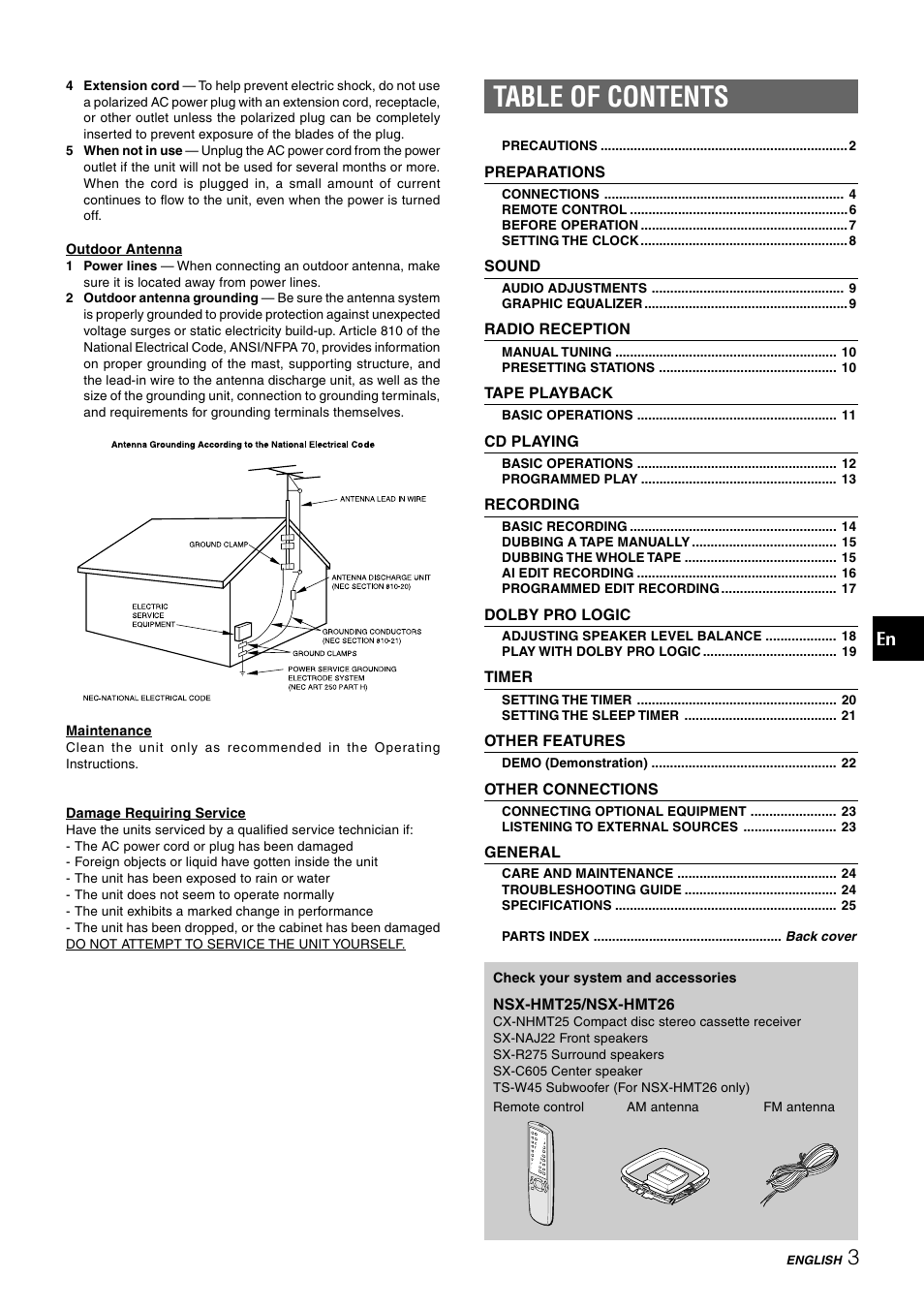 Aiwa NSX-HMT25 User Manual | Page 3 / 74