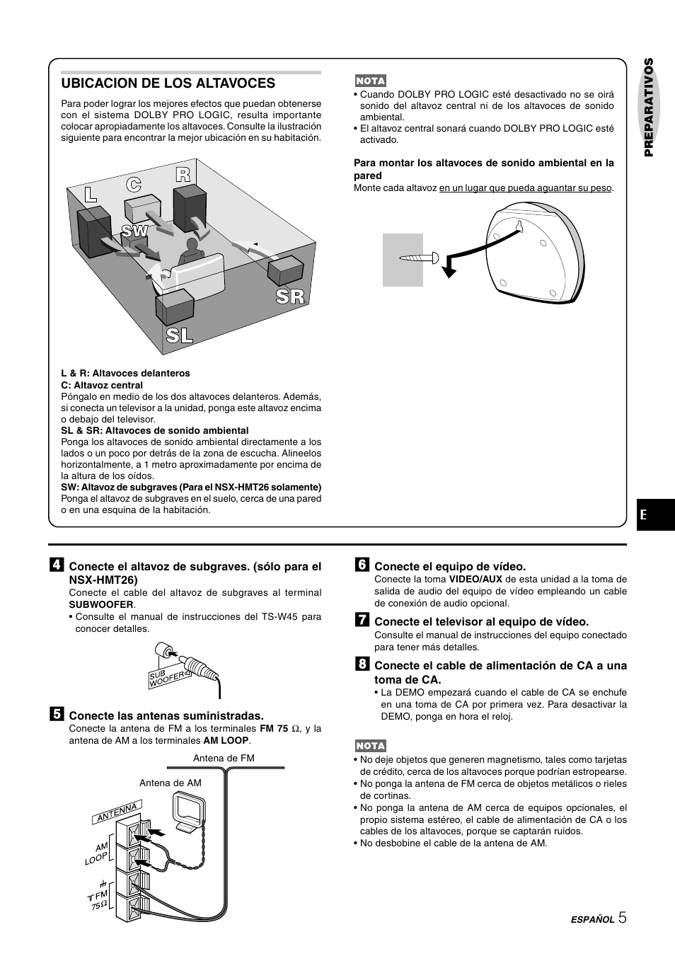 Ubicacion de los altavoces | Aiwa NSX-HMT25 User Manual | Page 30 / 74