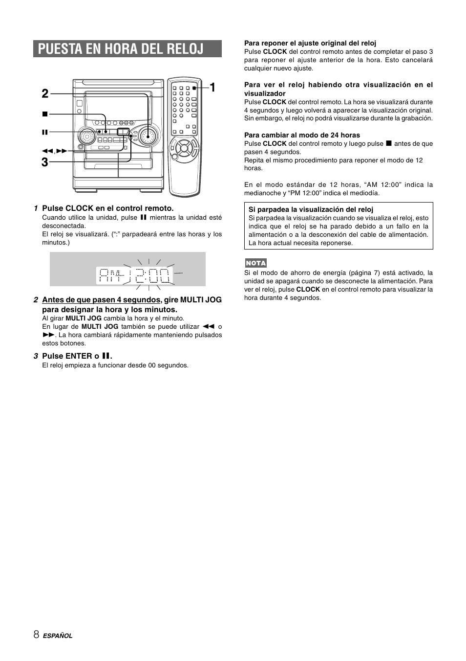 Puesta en hora del reloj | Aiwa NSX-HMT25 User Manual | Page 33 / 74