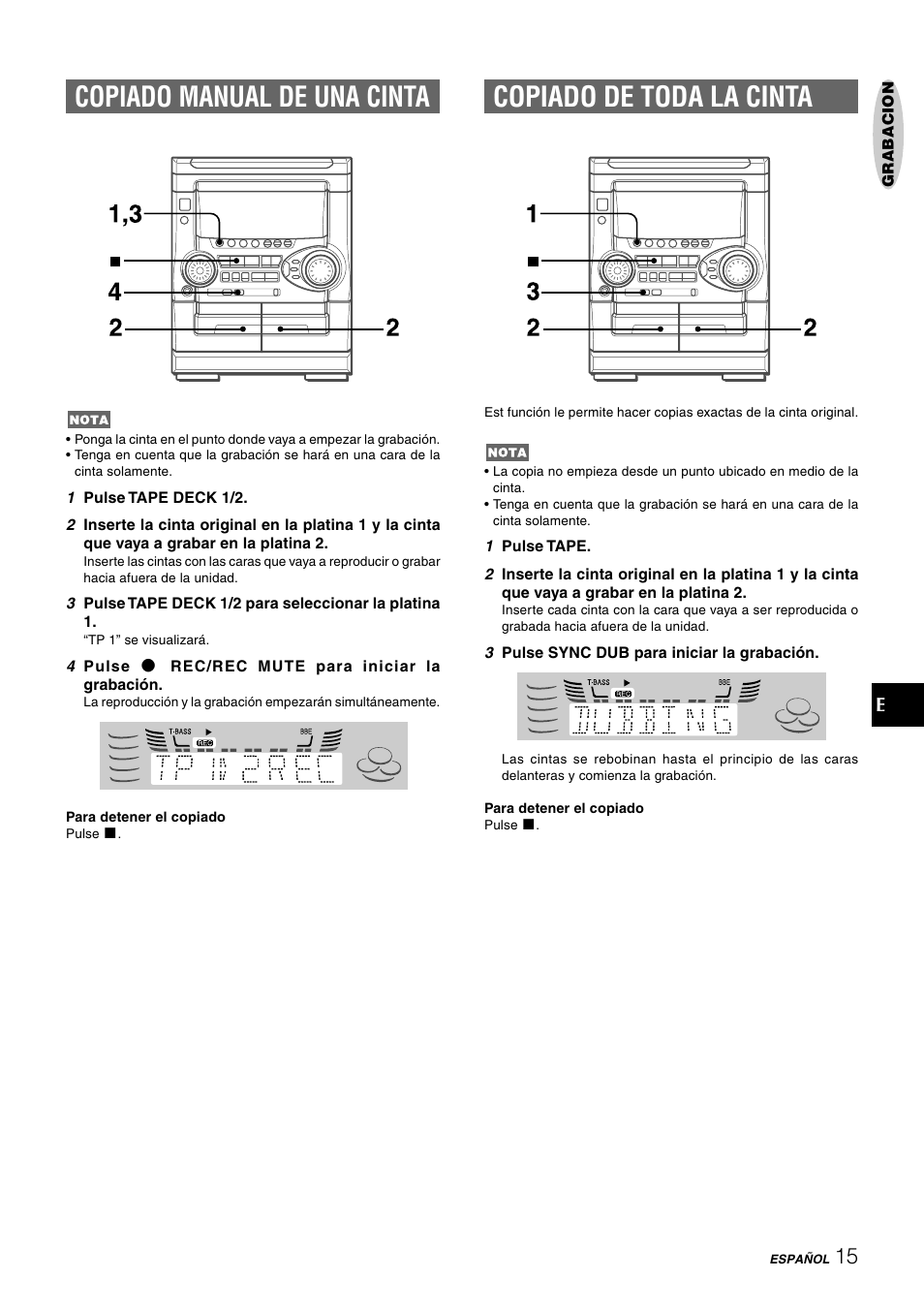 Copiado manual de una cinta, Copiado de toda la cinta | Aiwa NSX-HMT25 User Manual | Page 40 / 74