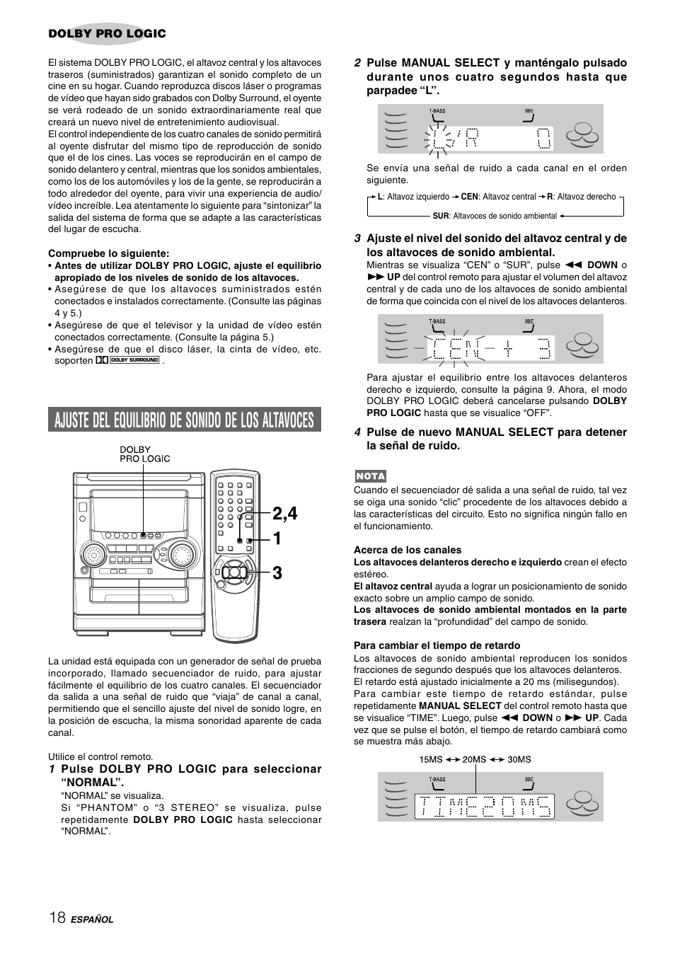 Ajuste del equilibrio de sonido de los altavoces | Aiwa NSX-HMT25 User Manual | Page 43 / 74