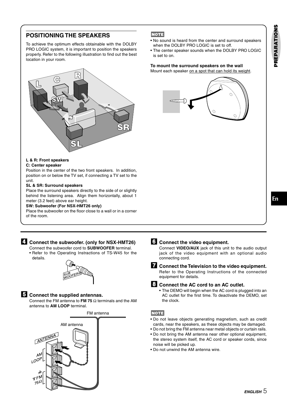 Positioning the speakers | Aiwa NSX-HMT25 User Manual | Page 5 / 74