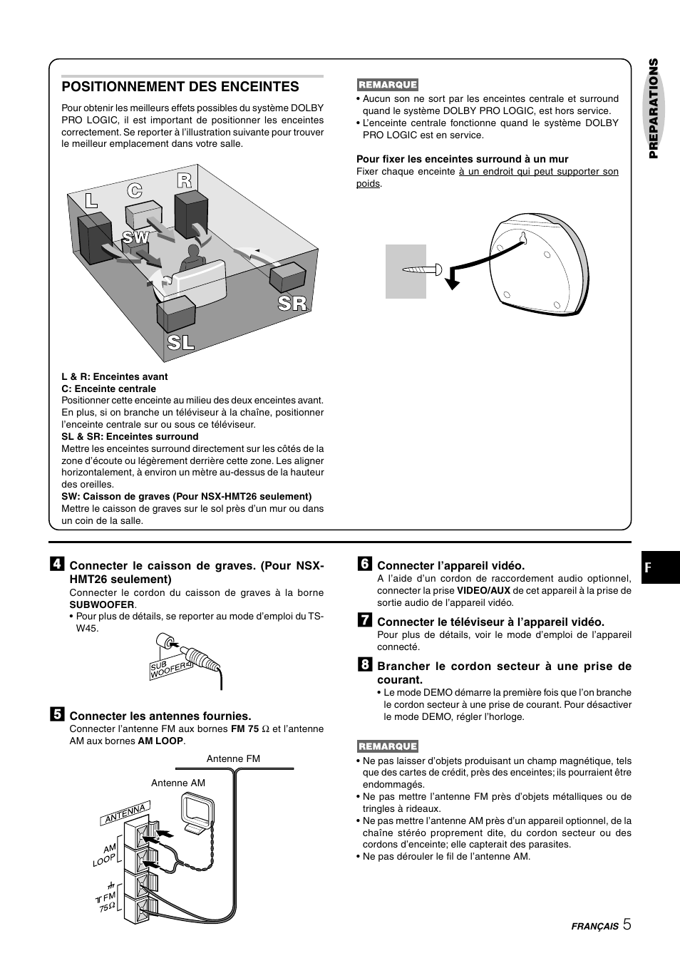 Positionnement des enceintes | Aiwa NSX-HMT25 User Manual | Page 54 / 74