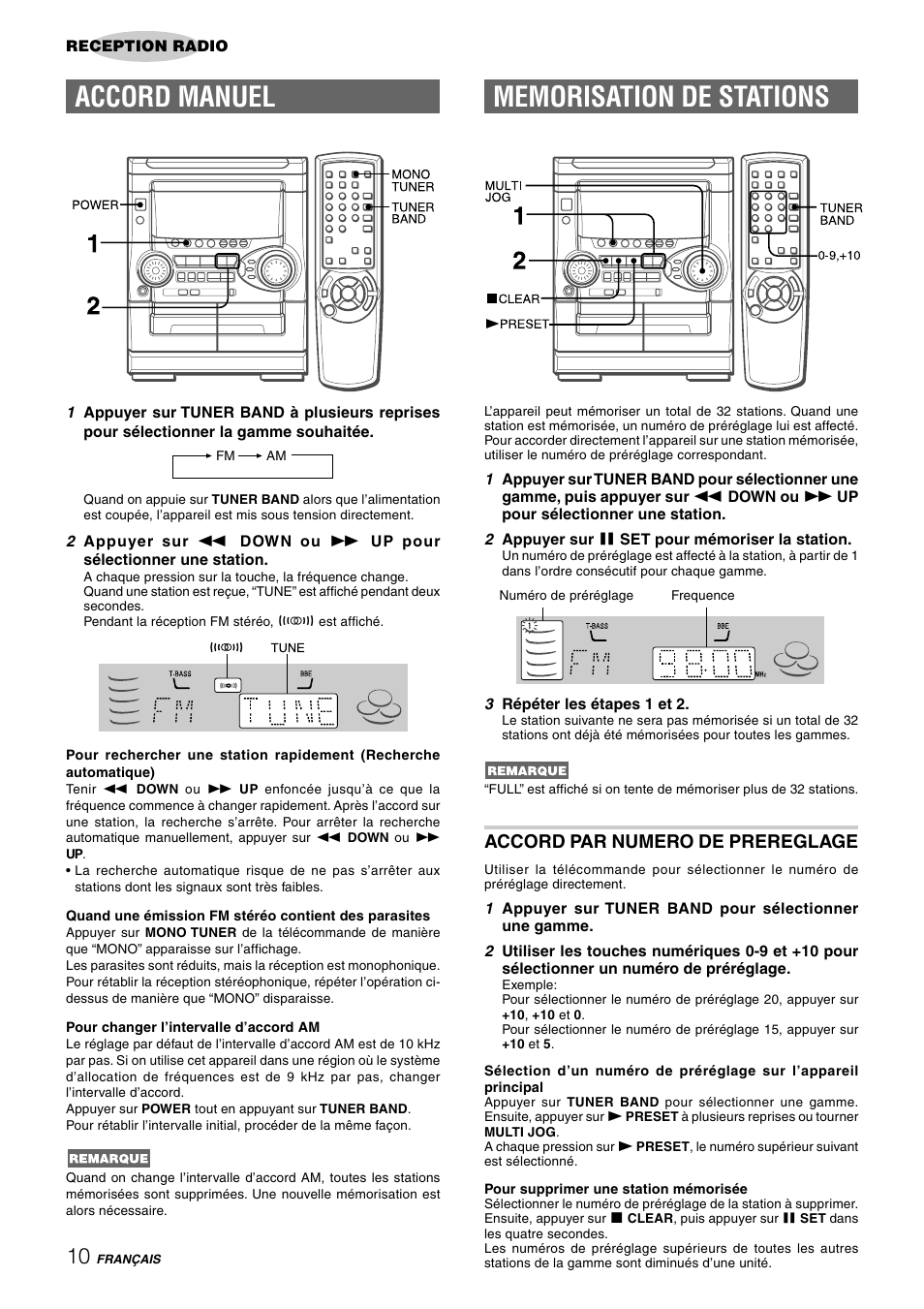 Accord manuel, Accord par numero de prereglage | Aiwa NSX-HMT25 User Manual | Page 59 / 74