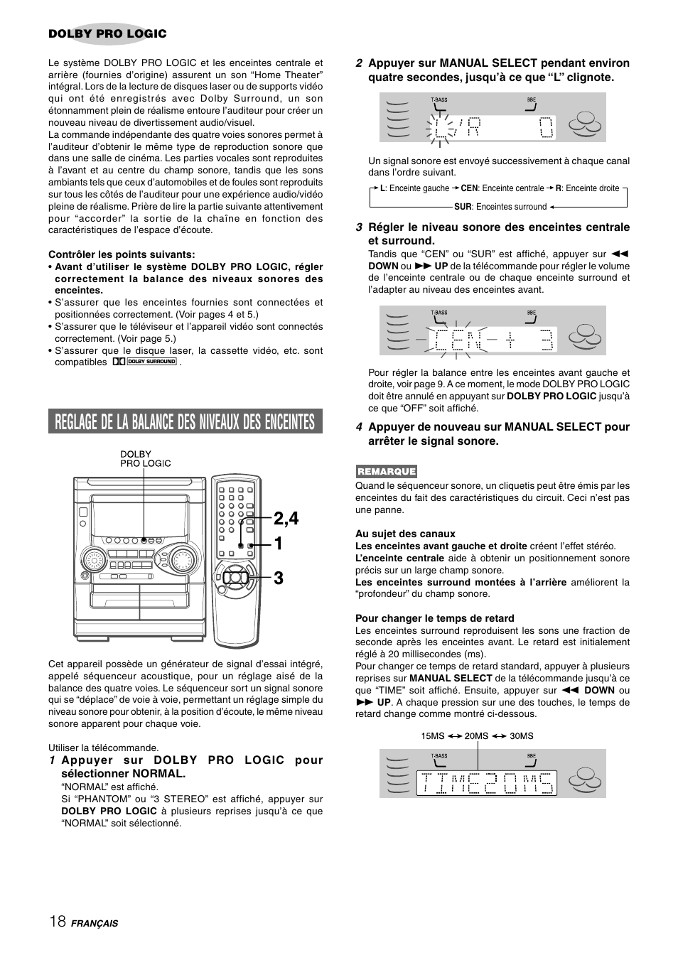 Reglage de la balance des niveaux des enceintes | Aiwa NSX-HMT25 User Manual | Page 67 / 74