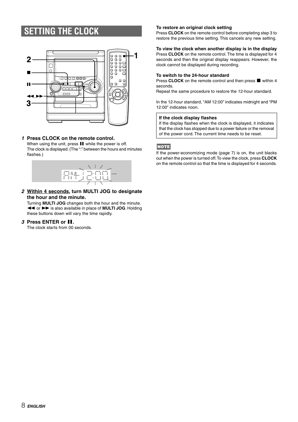 Setting the clock | Aiwa NSX-HMT25 User Manual | Page 8 / 74