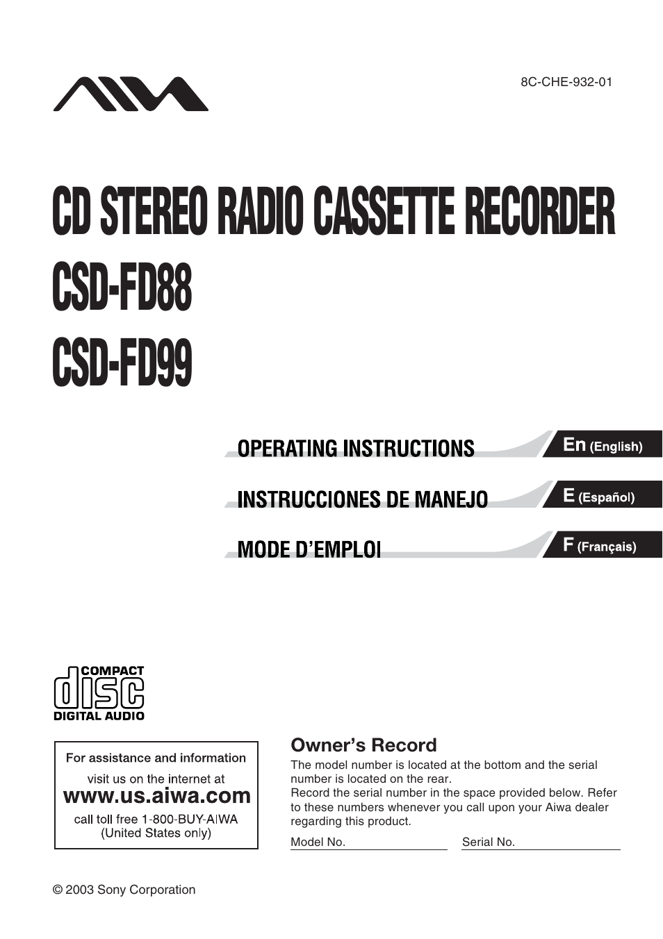 Aiwa CSD-FD99 User Manual | 12 pages