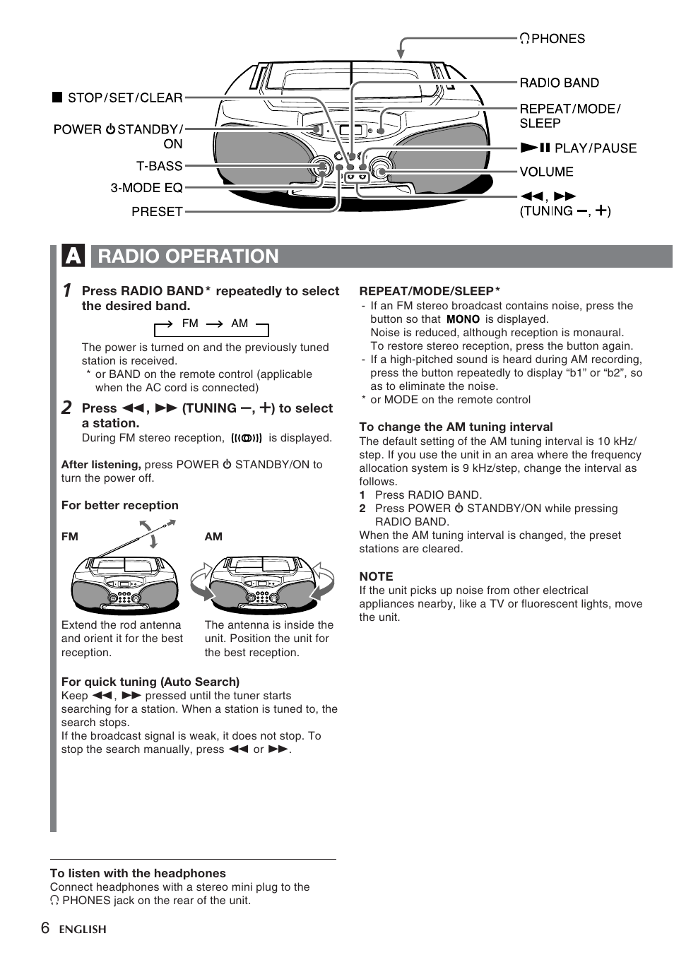 Radio operation | Aiwa CSD-FD99 User Manual | Page 6 / 12