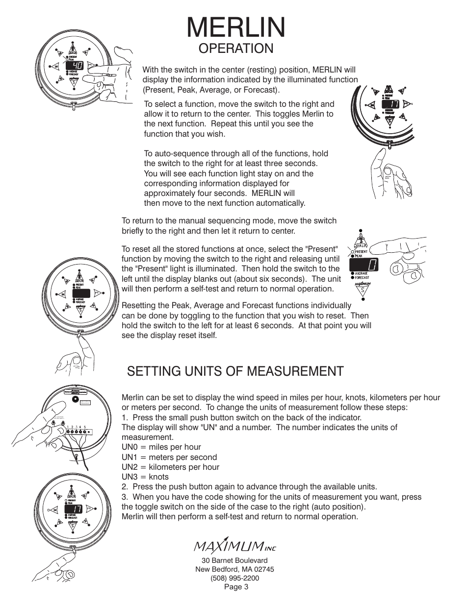 Merlin, Operation setting units of measurement | Maximum Merlin User Manual | Page 3 / 9