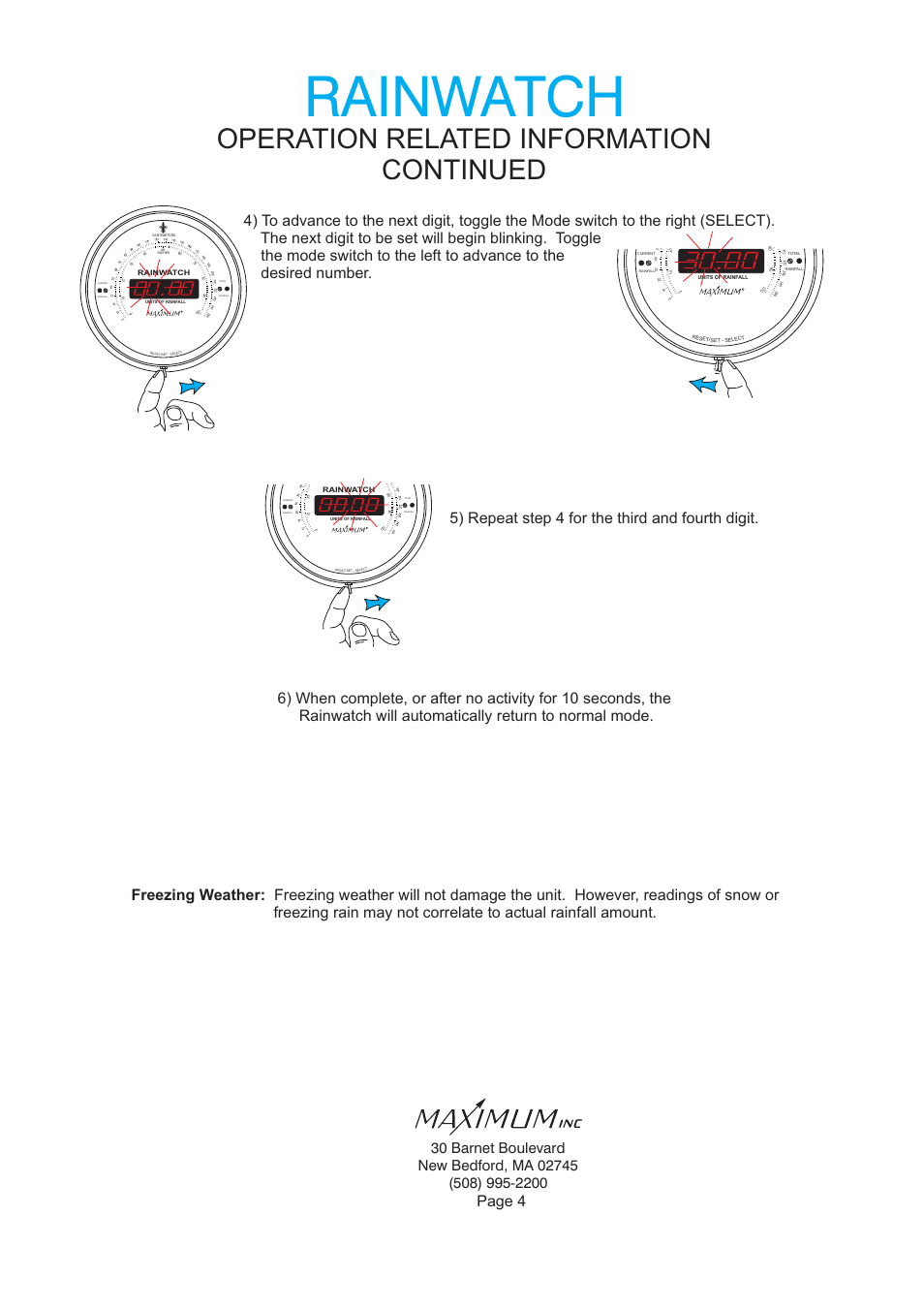 Rainwatch, Operation related information continued, Page 4 | Maximum Rainwatch User Manual | Page 4 / 7