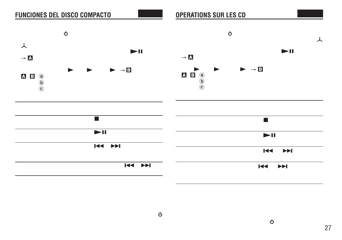 Funciones del disco compacto operations sur les cd | Aiwa FR-TC5000 User Manual | Page 27 / 48
