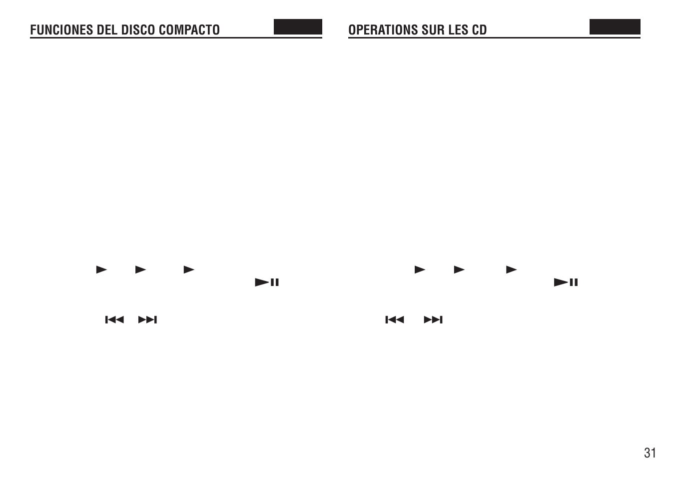 Reproducción repetida/aleatoria, Operations sur les cd | Aiwa FR-TC5000 User Manual | Page 31 / 48