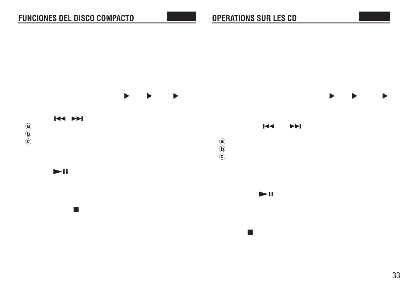 Reproducción programada, Funciones del disco compacto lecture programmée, Operations sur les cd | Aiwa FR-TC5000 User Manual | Page 33 / 48