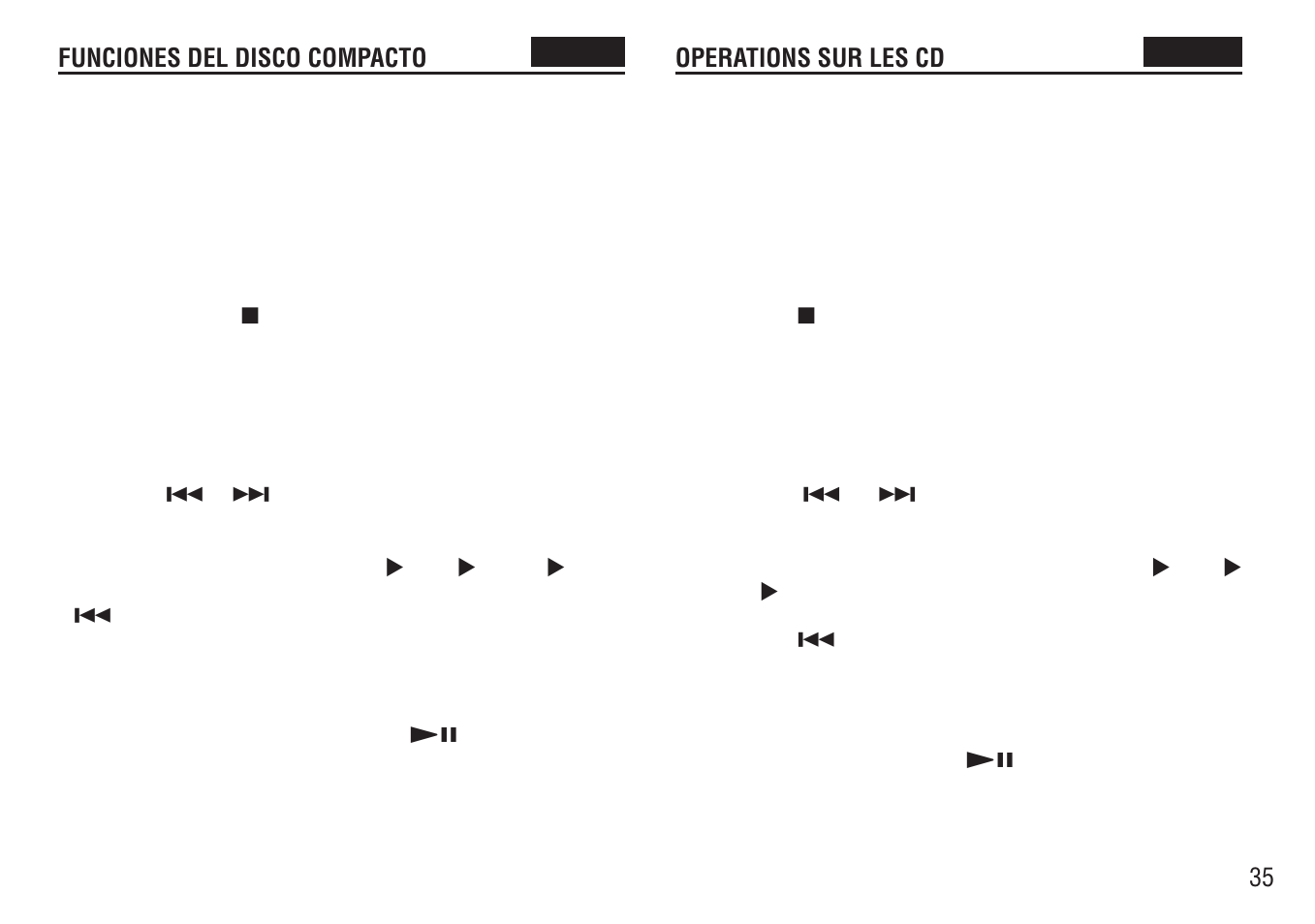 Funciones del disco compacto, Operations sur les cd | Aiwa FR-TC5000 User Manual | Page 35 / 48