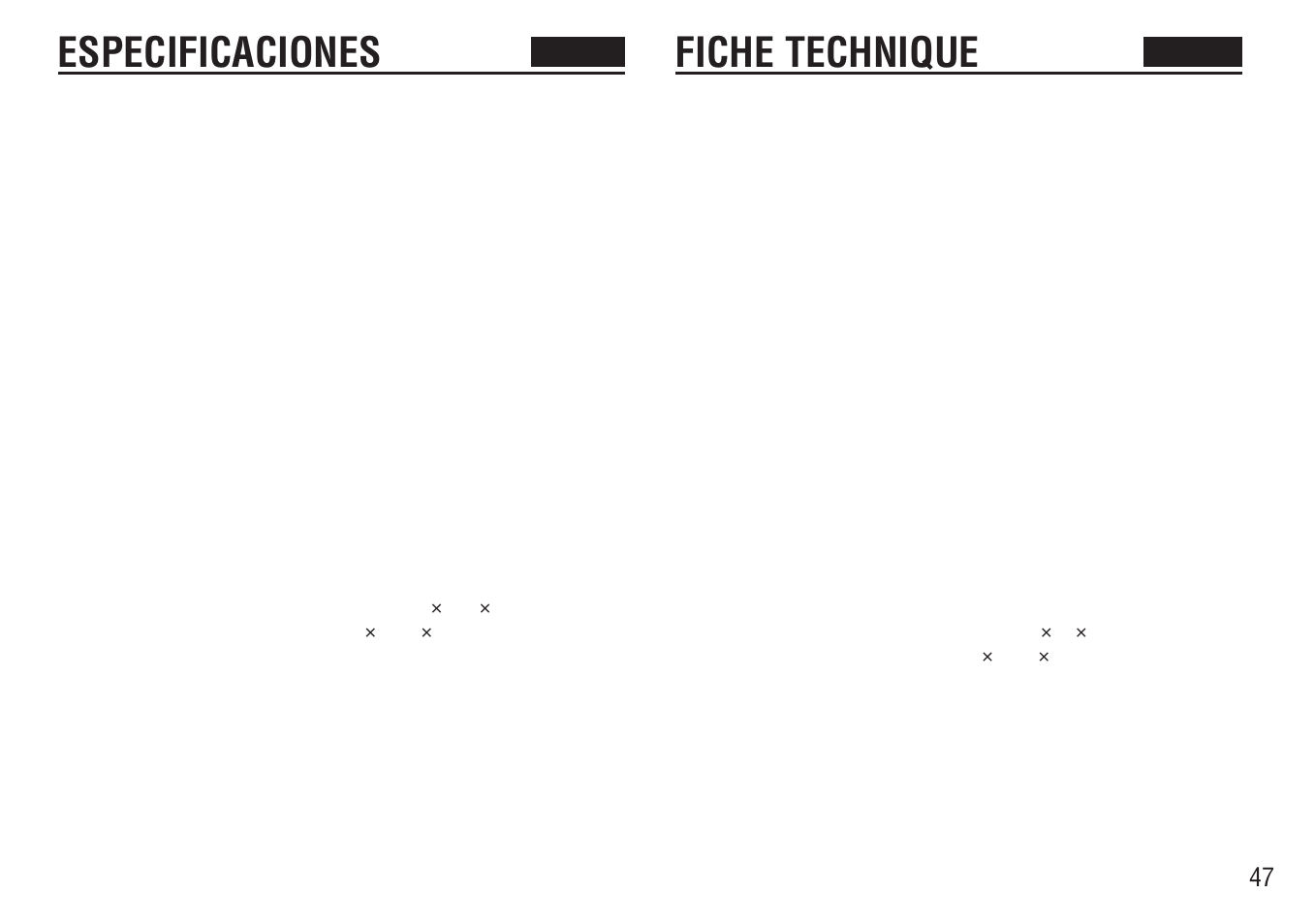 Especificaciones, Fiche technique | Aiwa FR-TC5000 User Manual | Page 47 / 48