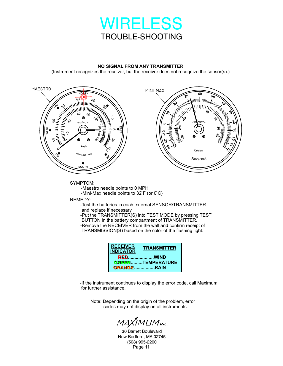 Wireless, Trouble-shooting | Maximum Wireless Maestro User Manual | Page 11 / 16