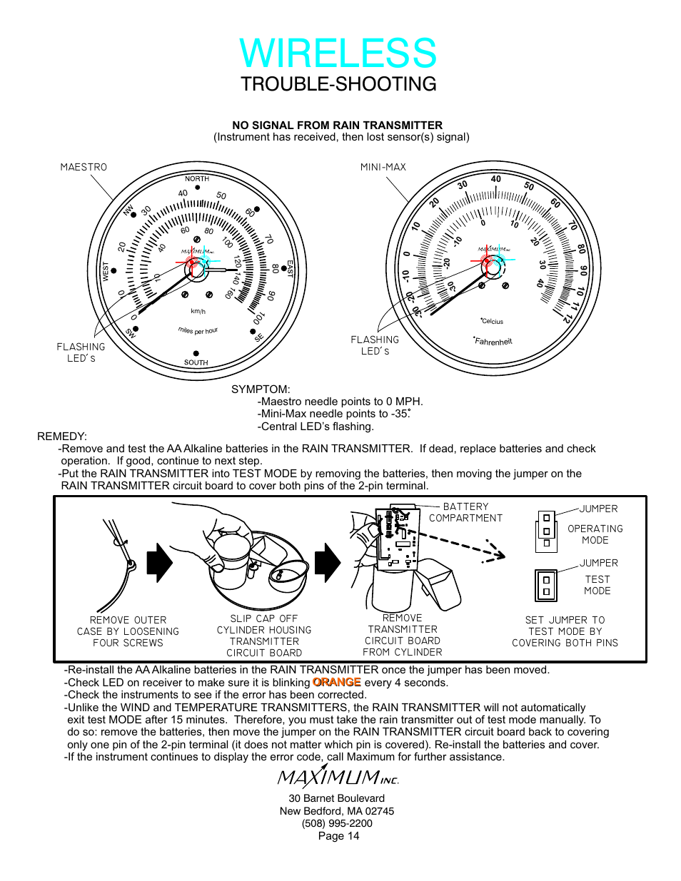 Wireless, Trouble-shooting | Maximum Wireless Maestro User Manual | Page 14 / 16