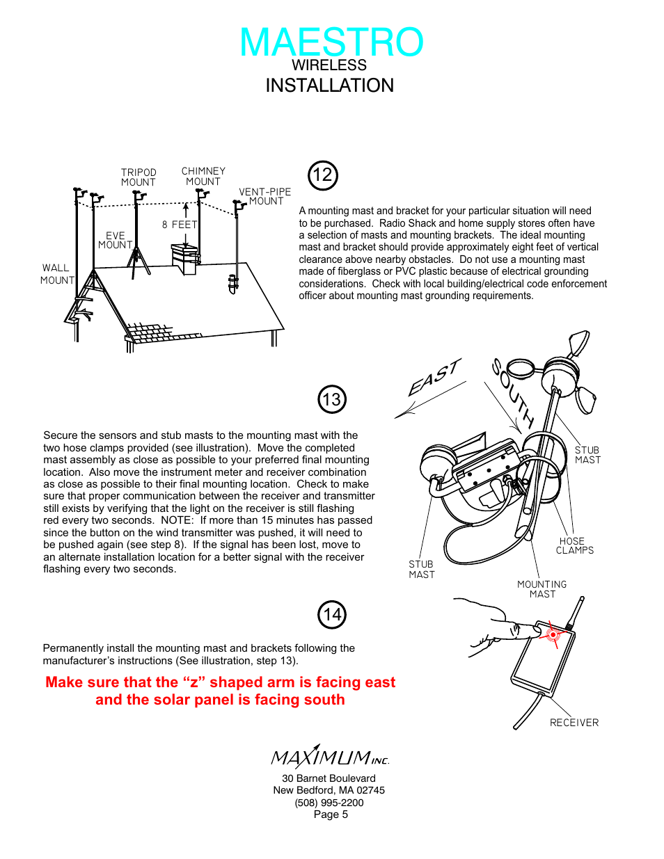 Maestro, Ea st, Installation | Maximum Wireless Maestro User Manual | Page 5 / 16