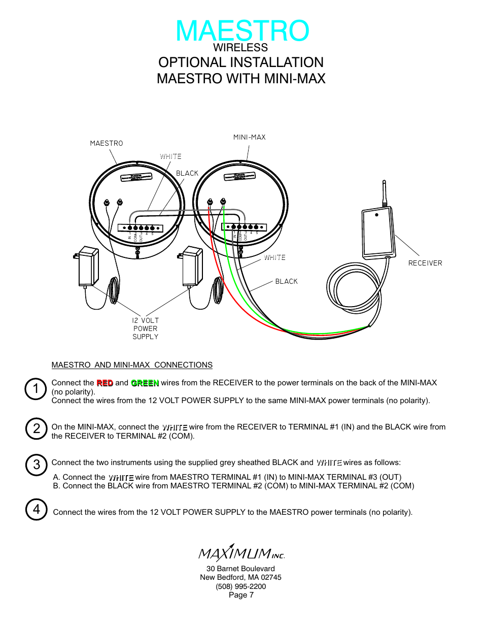 Maestro, Optional installation maestro with mini-max, Wireless | Maximum Wireless Maestro User Manual | Page 7 / 16