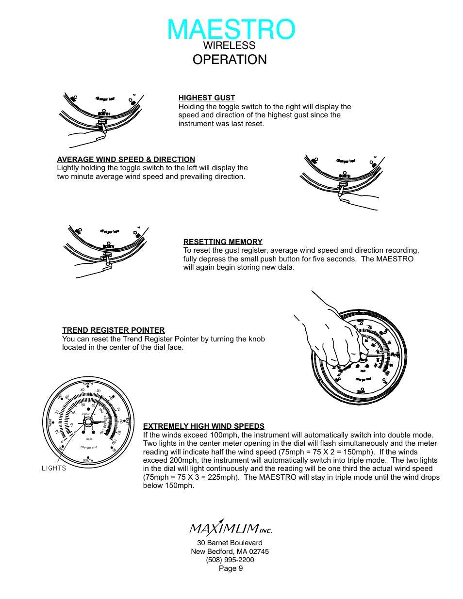 Maestro, Operation, Wireless | Lights | Maximum Wireless Maestro User Manual | Page 9 / 16