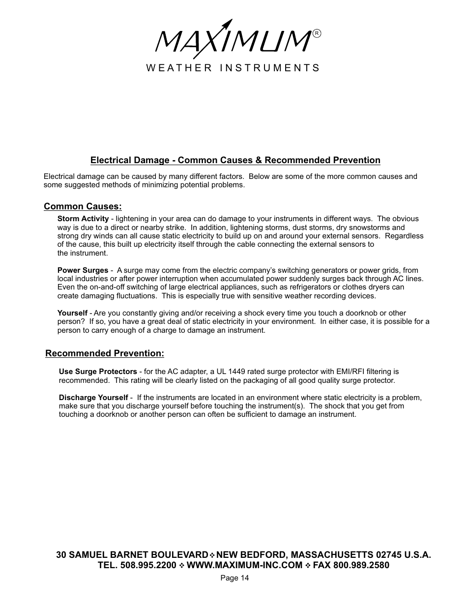 Maximum Wireless Mini-Max User Manual | Page 14 / 14