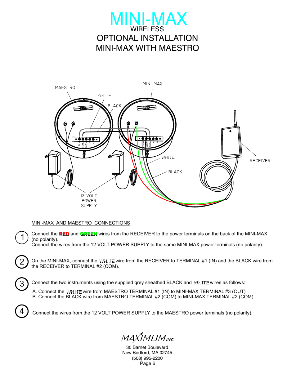 Mini-max, Optional installation mini-max with maestro, Wireless | Maximum Wireless Mini-Max User Manual | Page 6 / 14