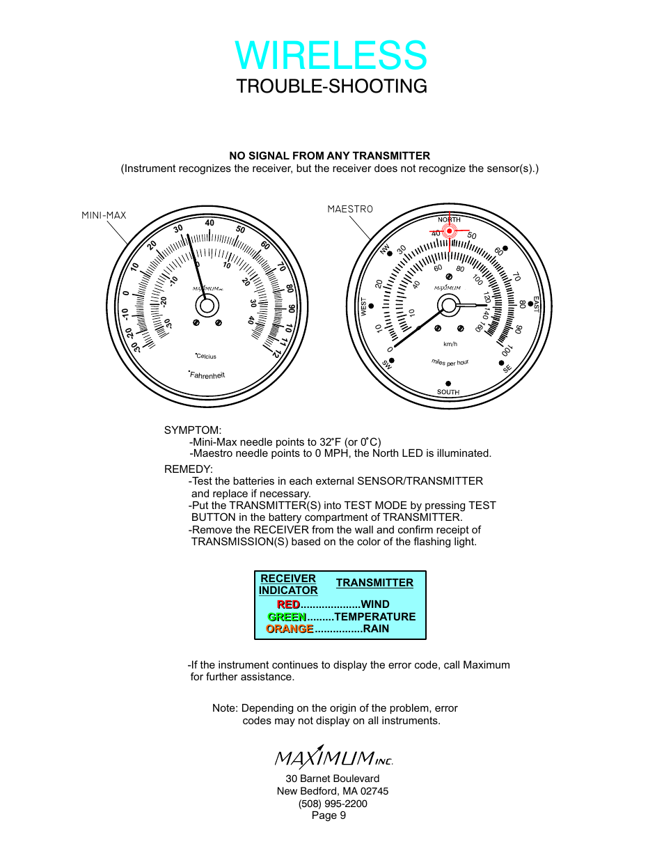 Wireless, Trouble-shooting | Maximum Wireless Mini-Max User Manual | Page 9 / 14