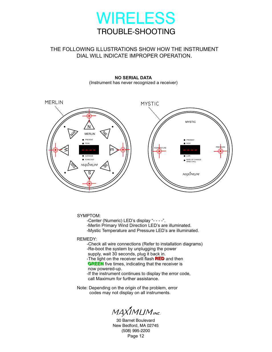 Wireless, Trouble-shooting, Merlin | Mystic | Maximum Wireless Merlin User Manual | Page 12 / 18