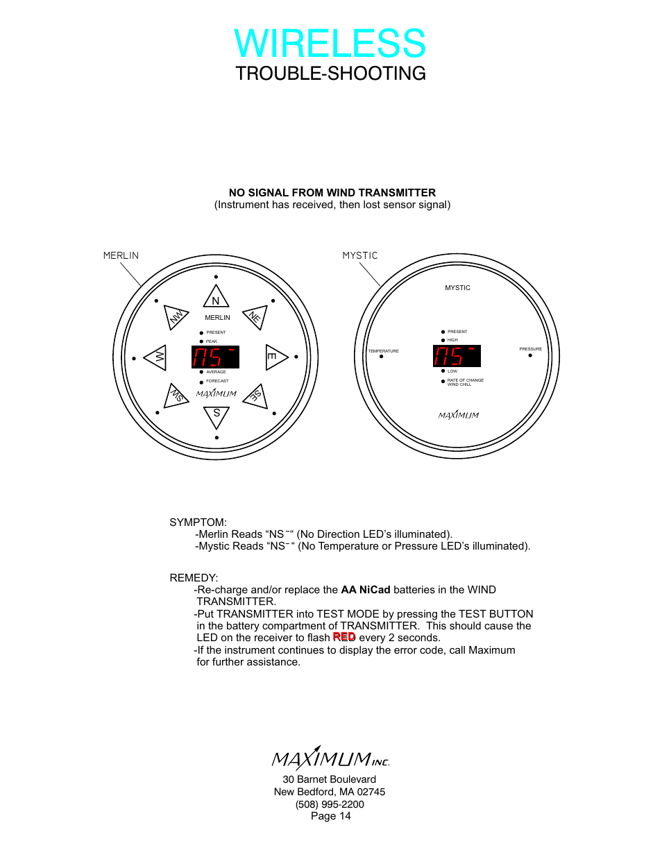 Wireless, Trouble-shooting | Maximum Wireless Merlin User Manual | Page 14 / 18