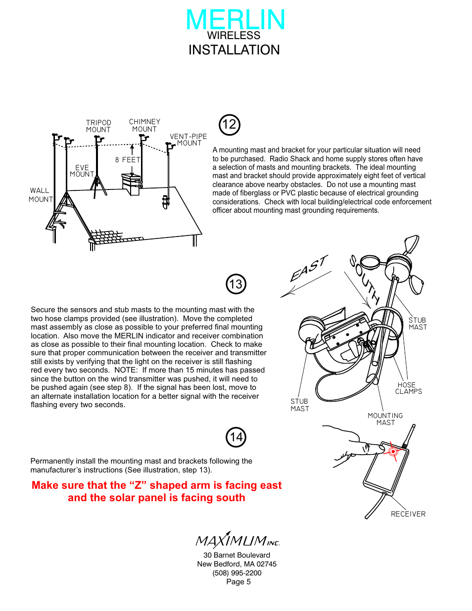 Merlin, Ea st, Installation | Maximum Wireless Merlin User Manual | Page 5 / 18