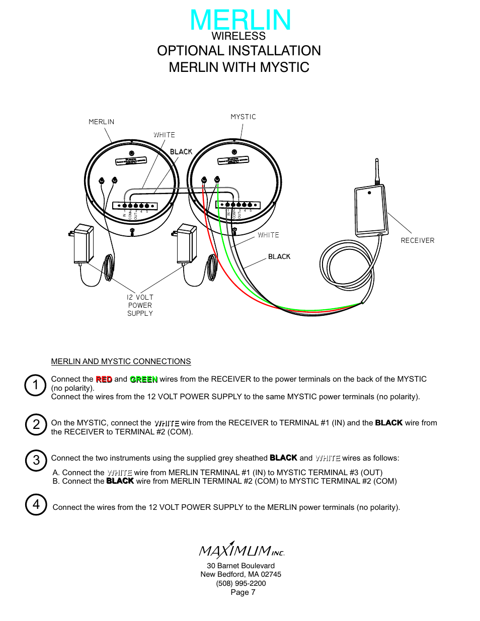 Merlin, Optional installation merlin with mystic, Wireless | Maximum Wireless Merlin User Manual | Page 7 / 18