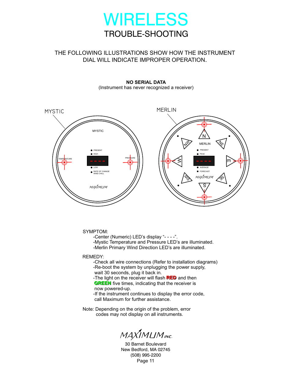 Wireless, Trouble-shooting, Merlin | Mystic | Maximum Wireless Mystic User Manual | Page 11 / 17