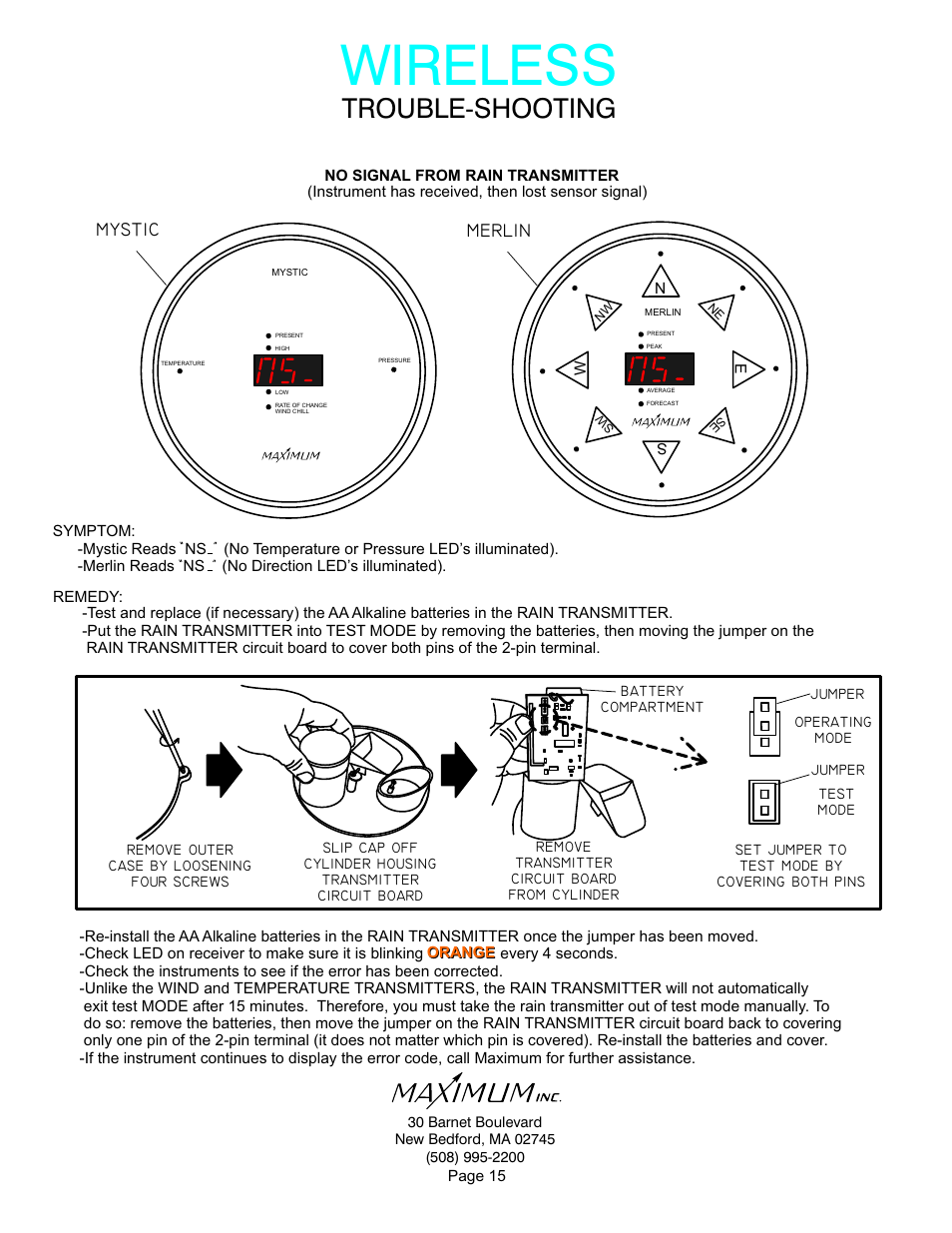 Wireless, Trouble-shooting, Merlin | Mystic | Maximum Wireless Mystic User Manual | Page 15 / 17