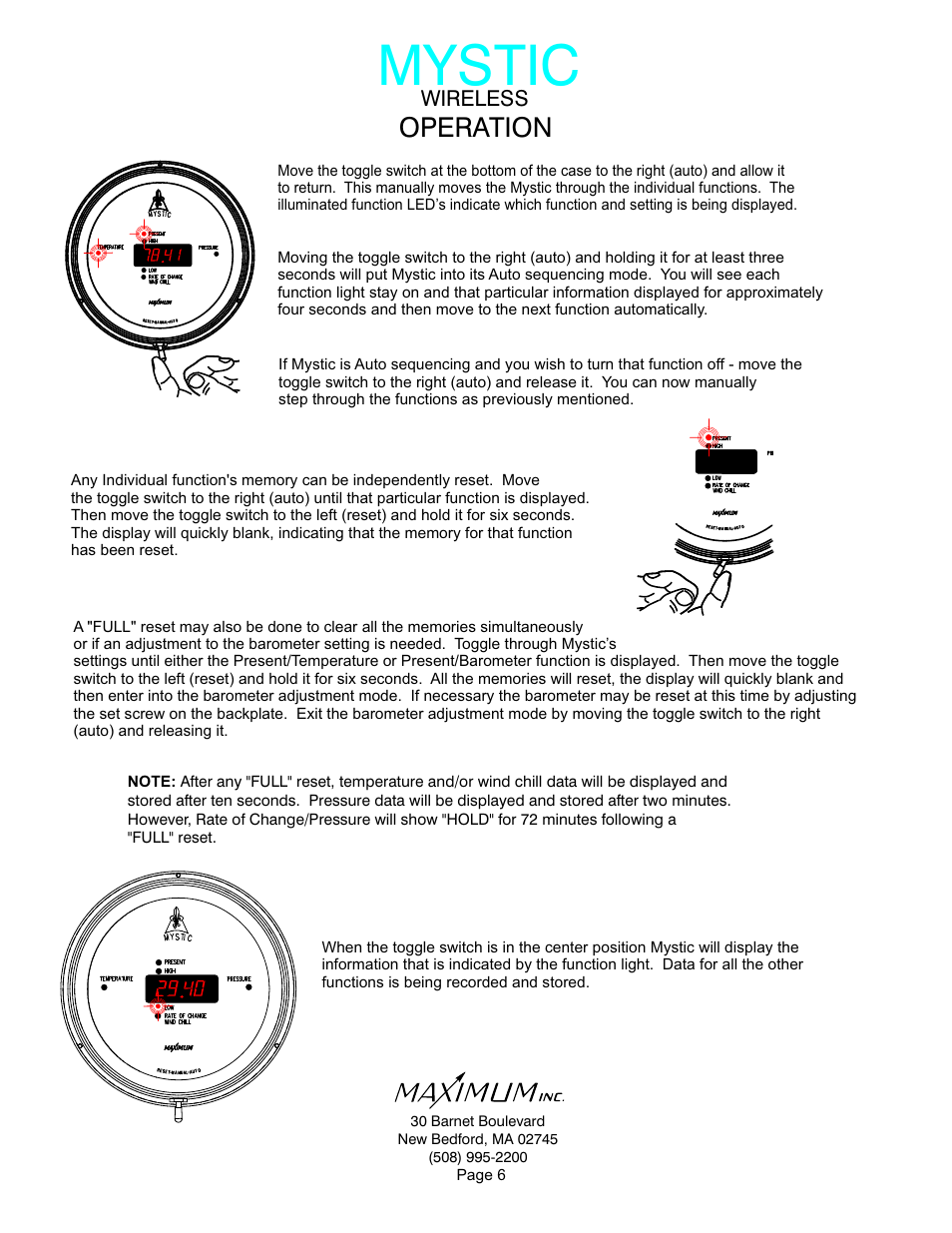 Mystic, Operation | Maximum Wireless Mystic User Manual | Page 6 / 17