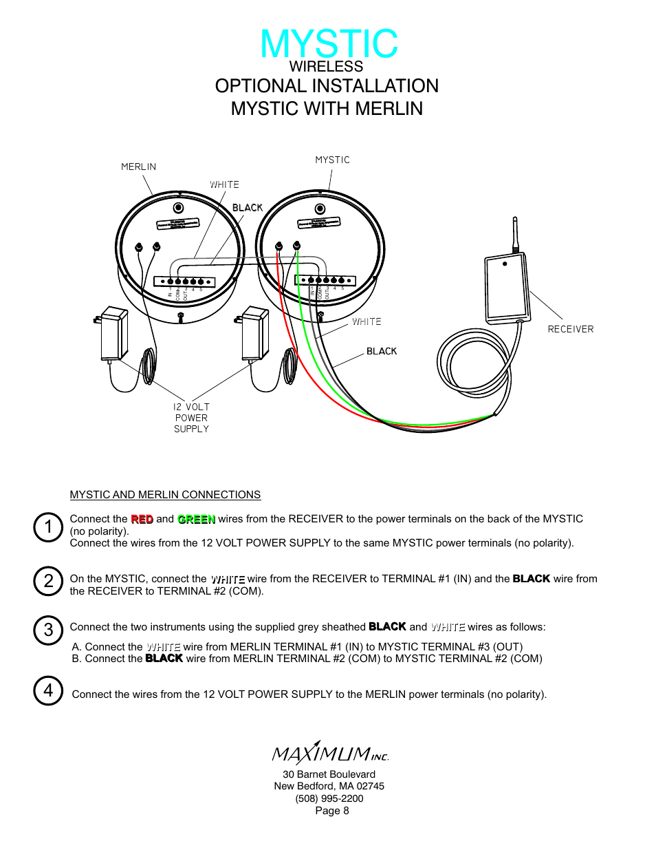 Mystic, Optional installation mystic with merlin, Wireless | Maximum Wireless Mystic User Manual | Page 8 / 17